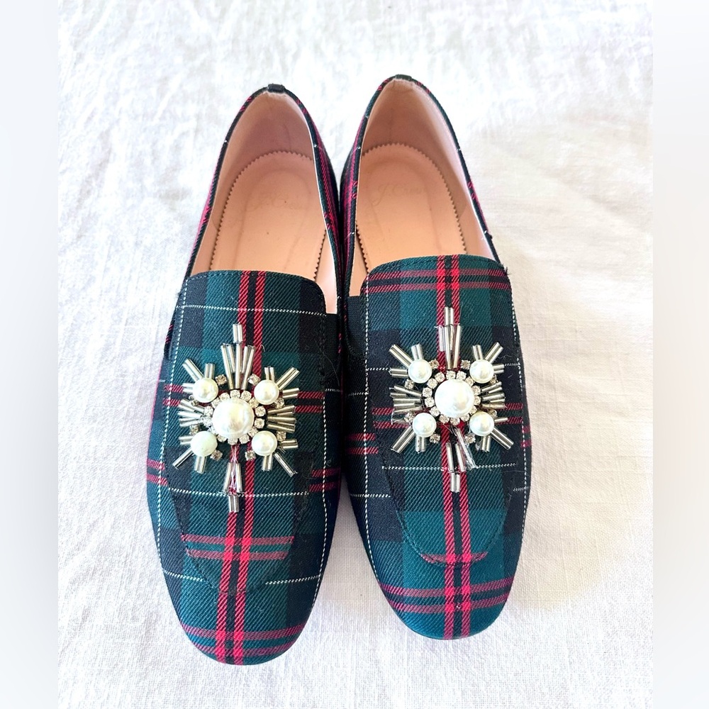 J. Crew Janie Embellished Tartan Plaid Loafers - Picture 4 of 7